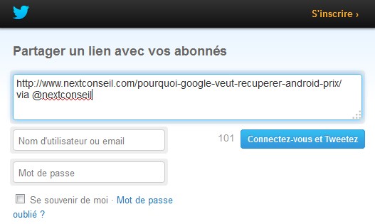 Le tweet du bouton partage avec la longue URL