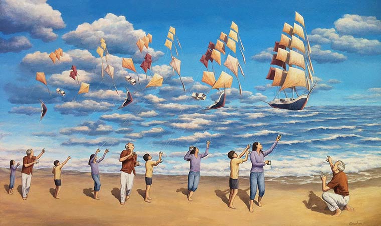 Illusion Robert Gonsalves cerf volants ou bateaux flottants