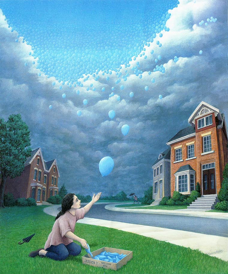 Illusion Robert Gonsalves ciel de ballons bleus