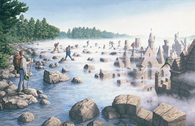 Illusion Robert Gonsalves randonneurs nuages