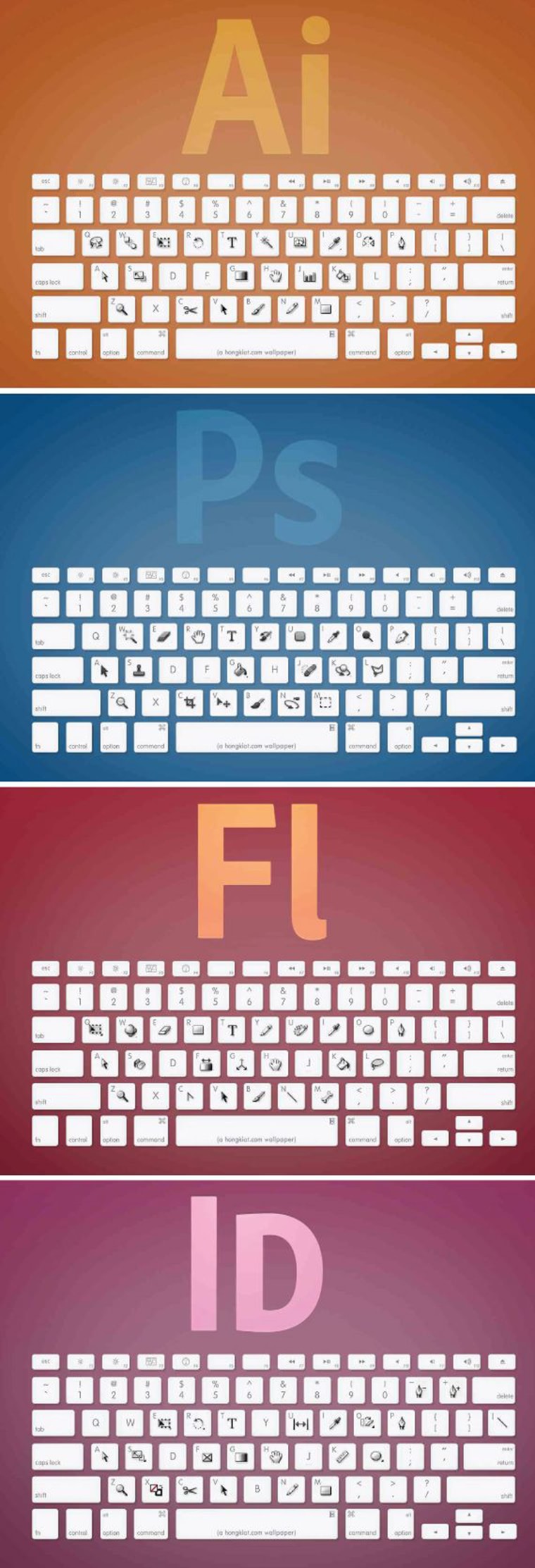 raccourci clavier photoshop illustrator indesign flash apple