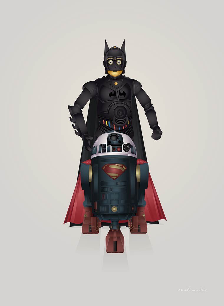 Steve Berrington c3 po batman r2d2 superman