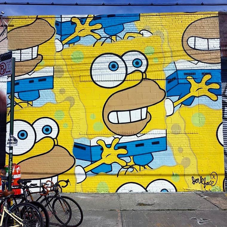 jerkface street art bob eponge homer simpson