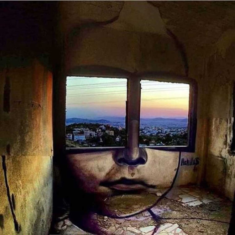 street art fenetre et yeux