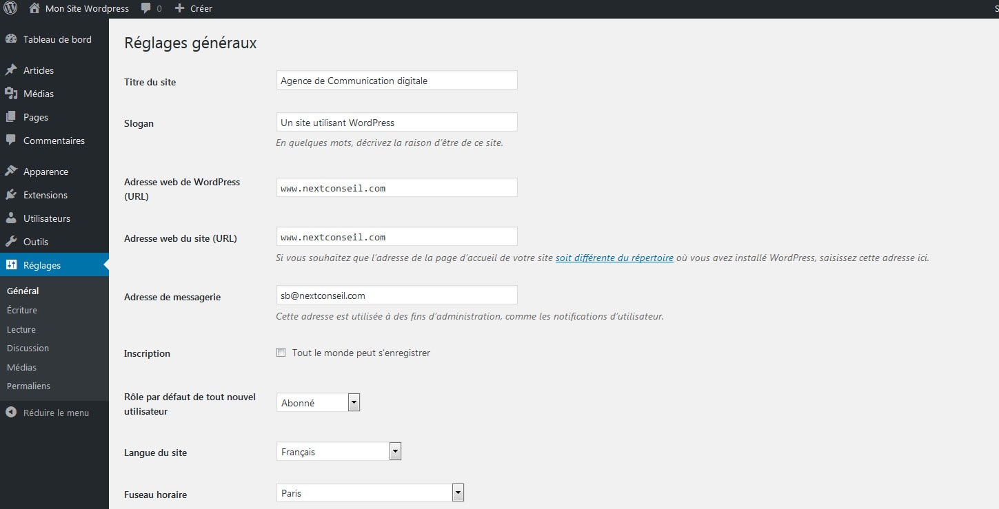 01 Acceder aux reglages de wordpress