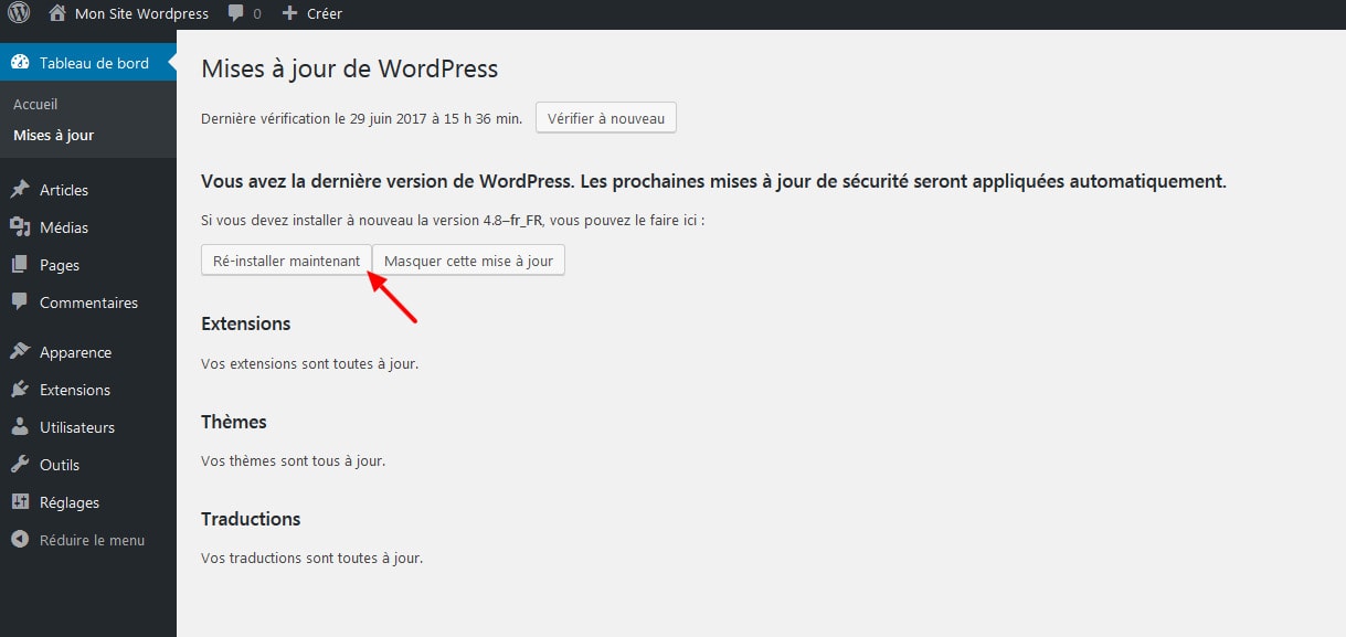 12 Verifier les mises a jour wordpress