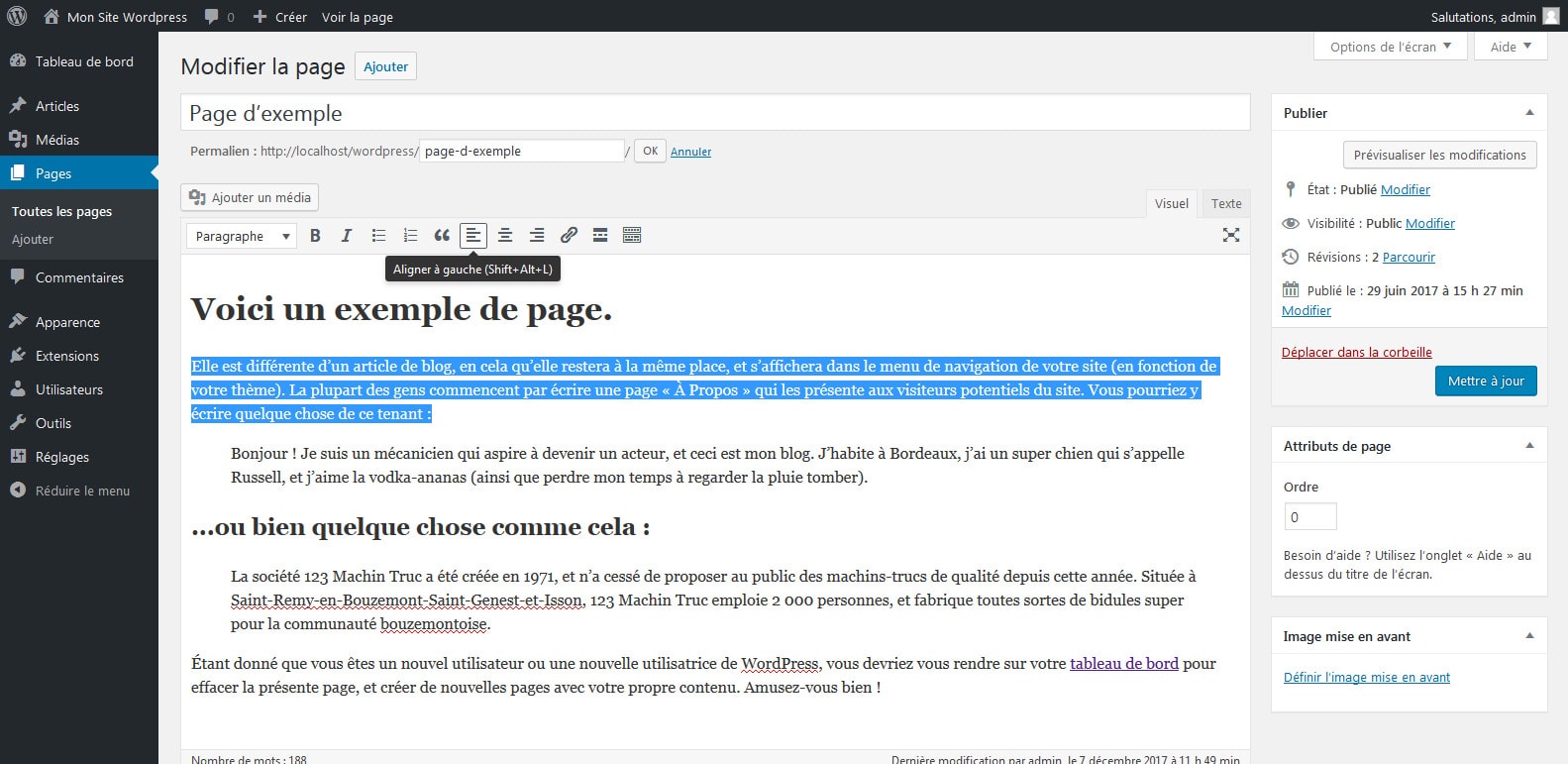 04 mettre en forme le texte de la page wordpress