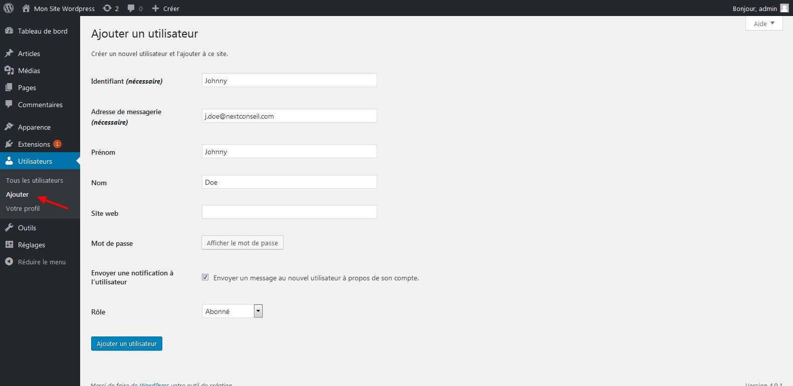 01 ajouter un utilisateur wordpress