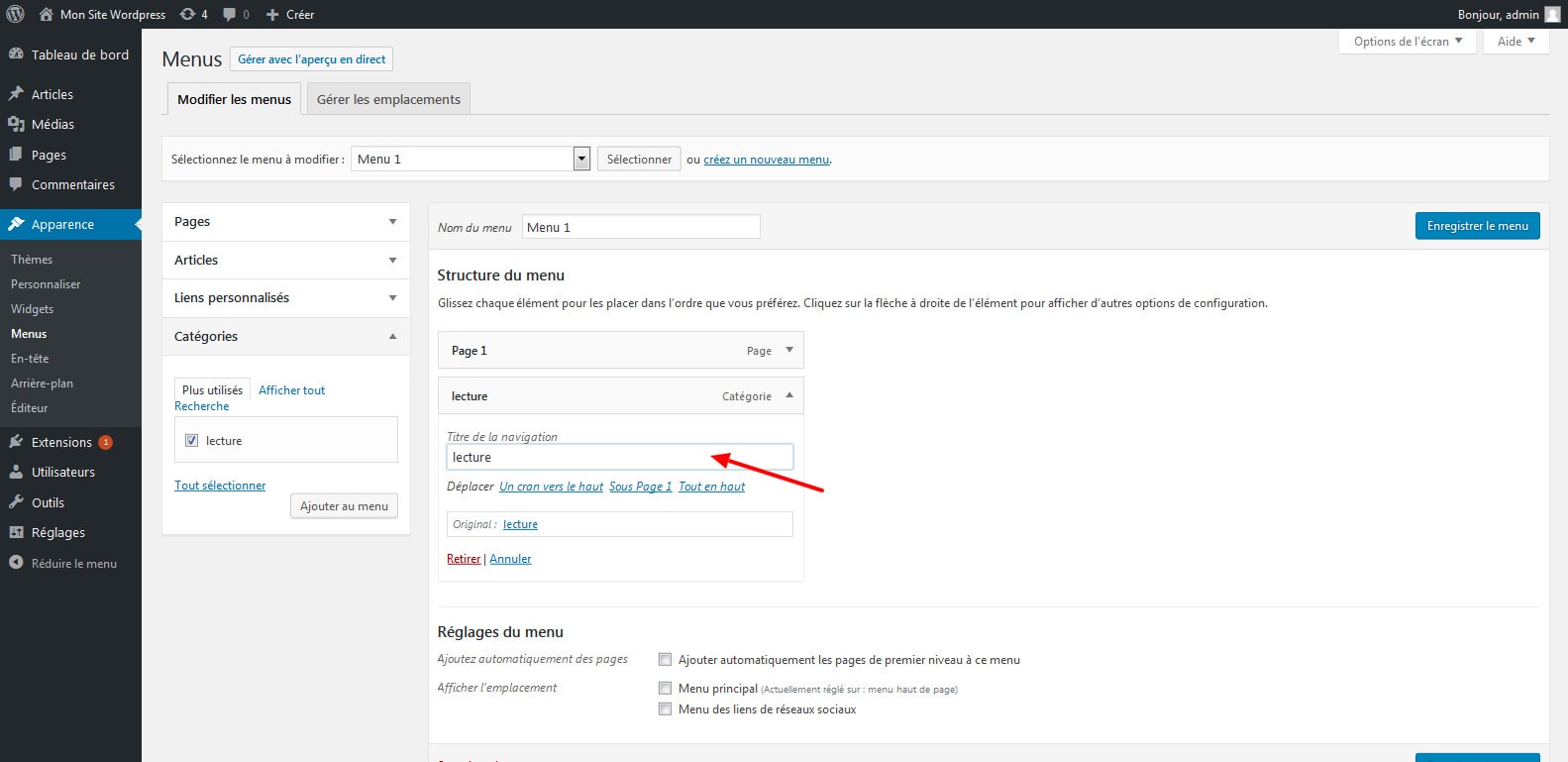 05 modifier intitules menu wordpress