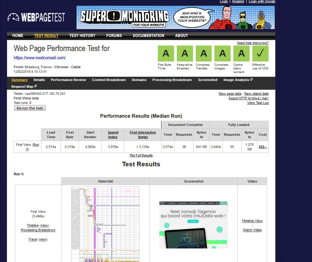 Webpagetest rapport ameliorer performance site internet