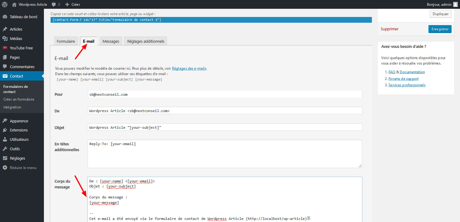 03 adapter email retour contact form 7 wordpress gutenberg