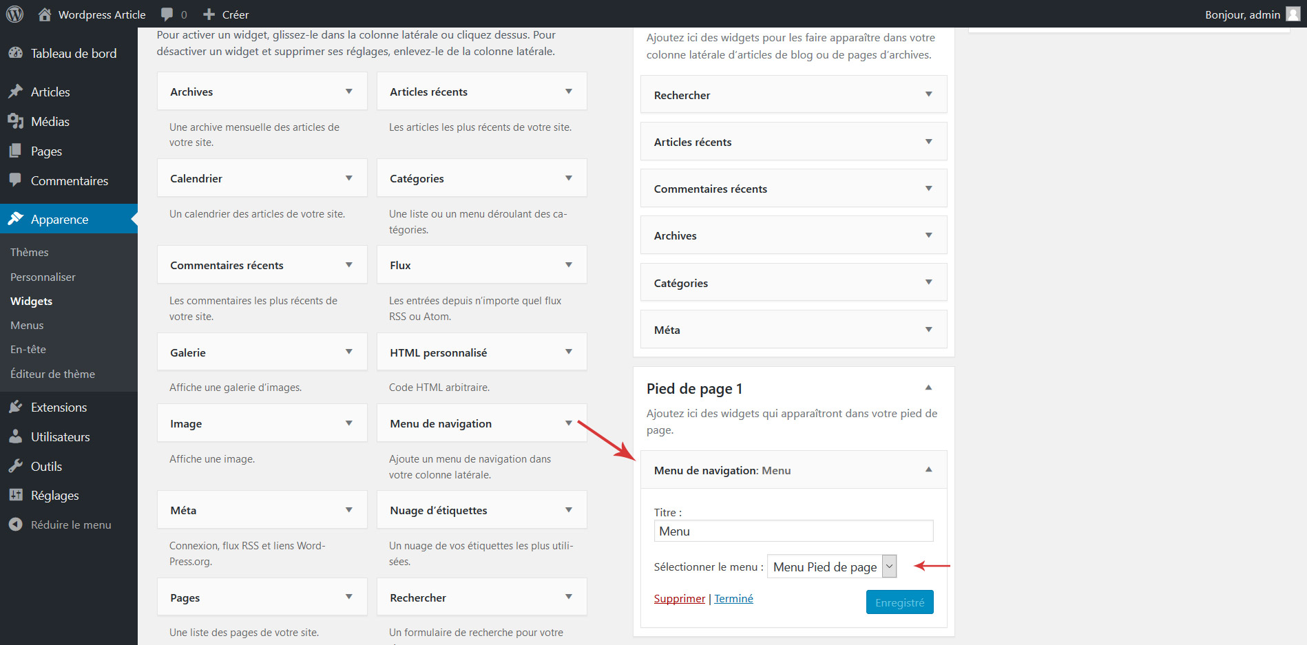 03 ajouter le menu au pied de page footer wordpress