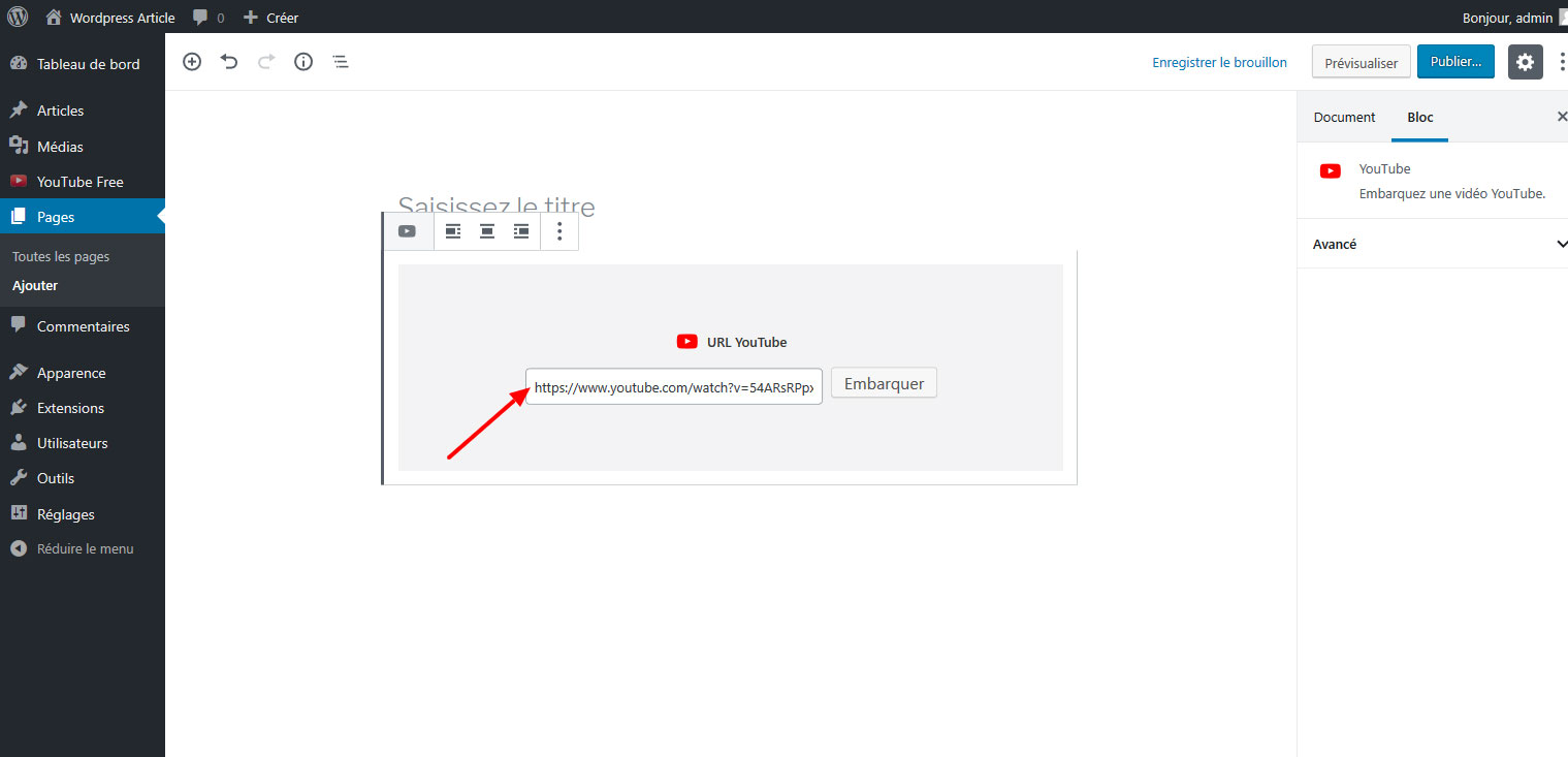 05 utiliser extension youtbe wordpress gutenberg bis