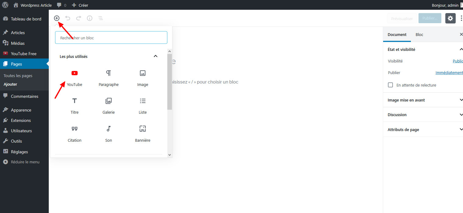 05 utiliser extension youtbe wordpress gutenberg