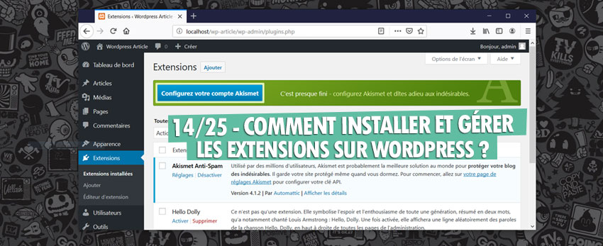 ⇒Tuto N°: 14/25 – Comment installer et gérer les extensions dans WordPress ?