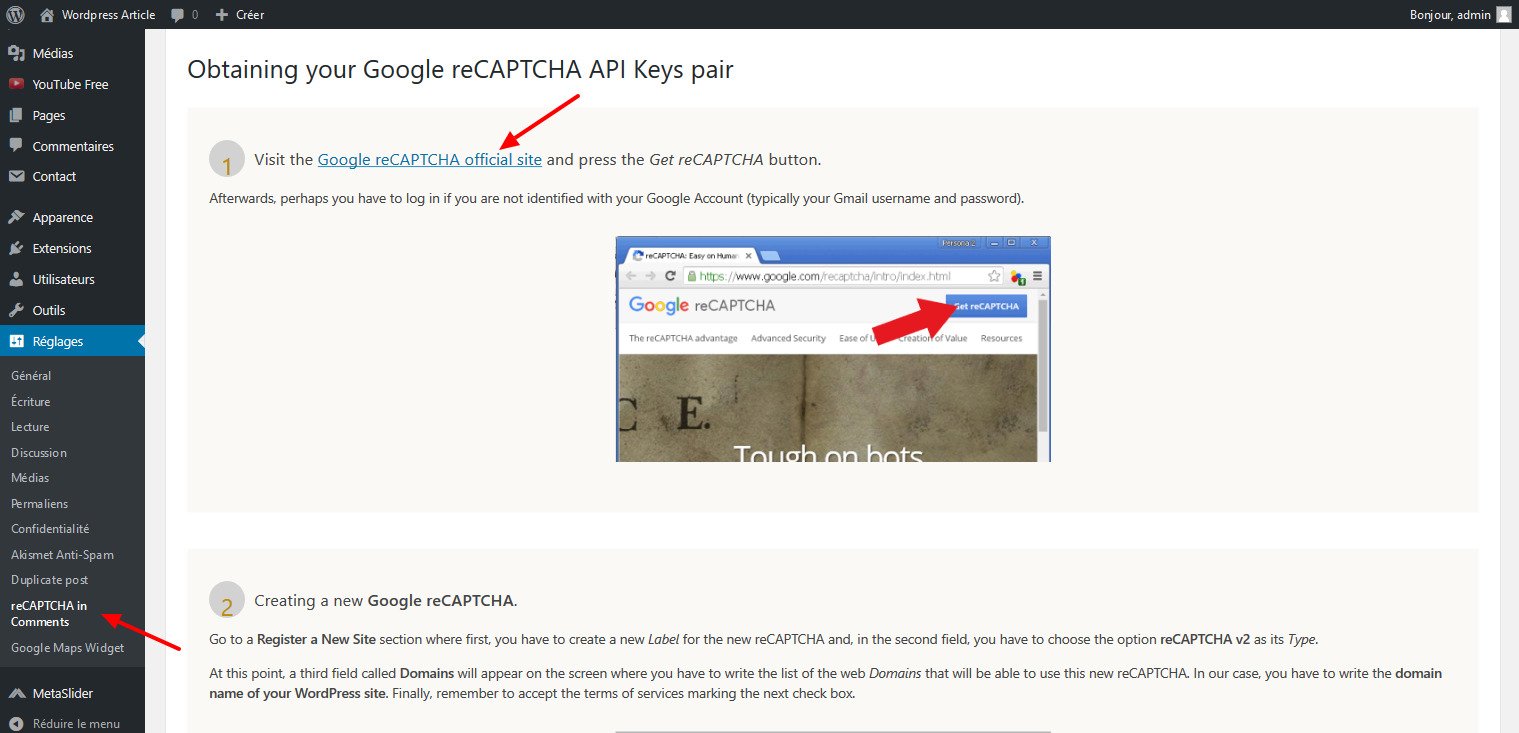 02 obtenir cle acces api google recaptcha wordpress