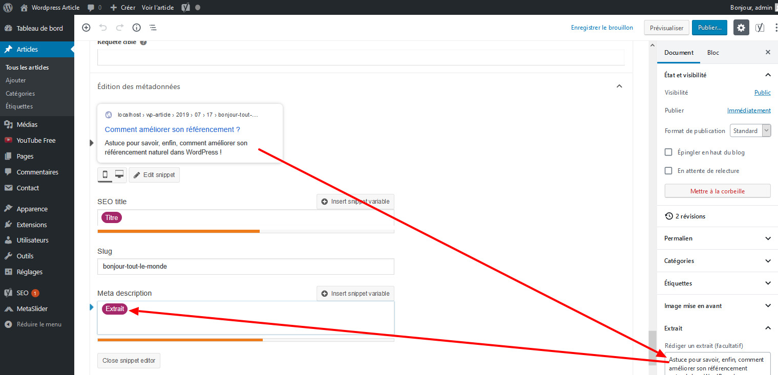 07 modifier extrait yoast seo referencement wordpress