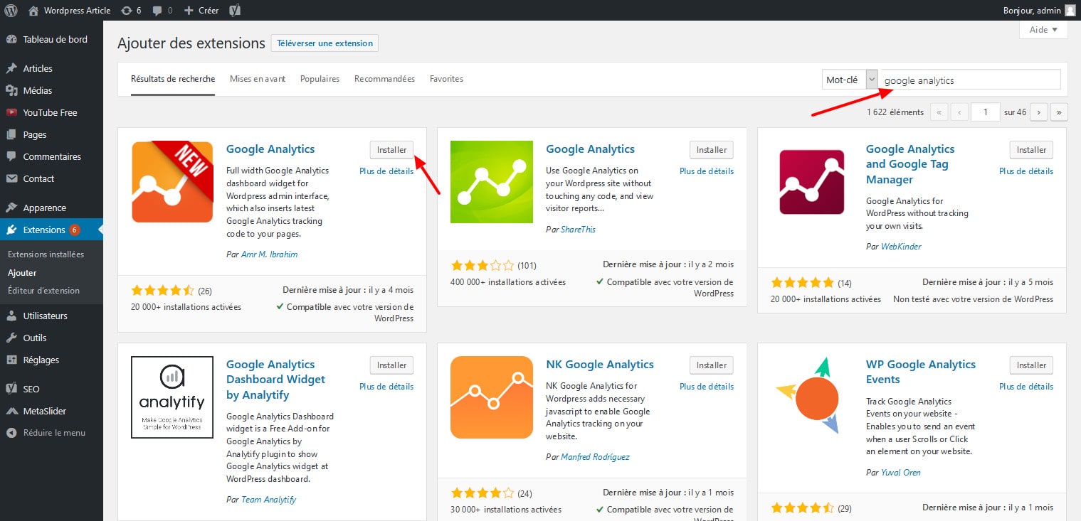 03 Installer Extension Google Analytics Pour WordPress
