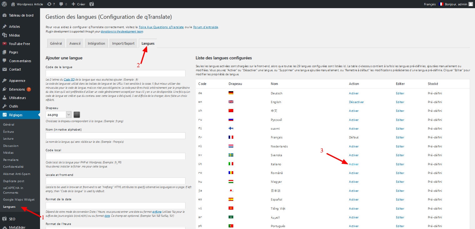 08 Configurer Extension Qtranslate X WordPress