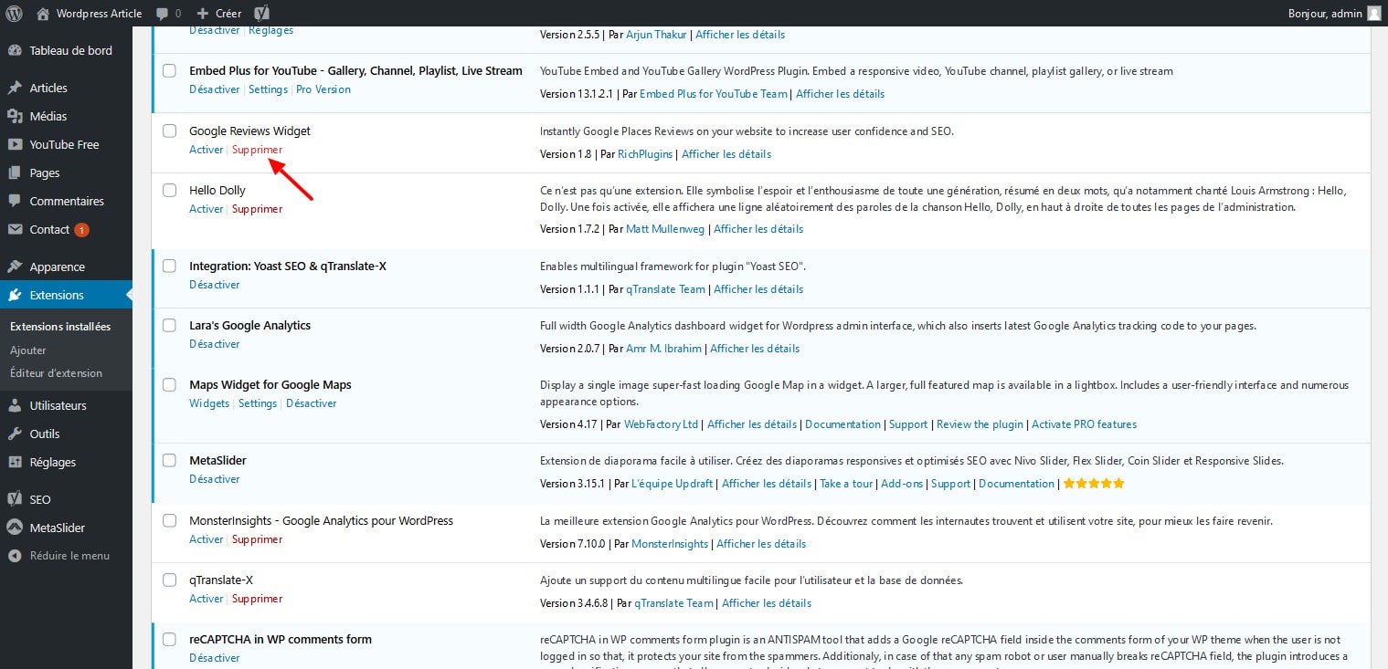 02 Desactiver Extensions Inutiles WordPress